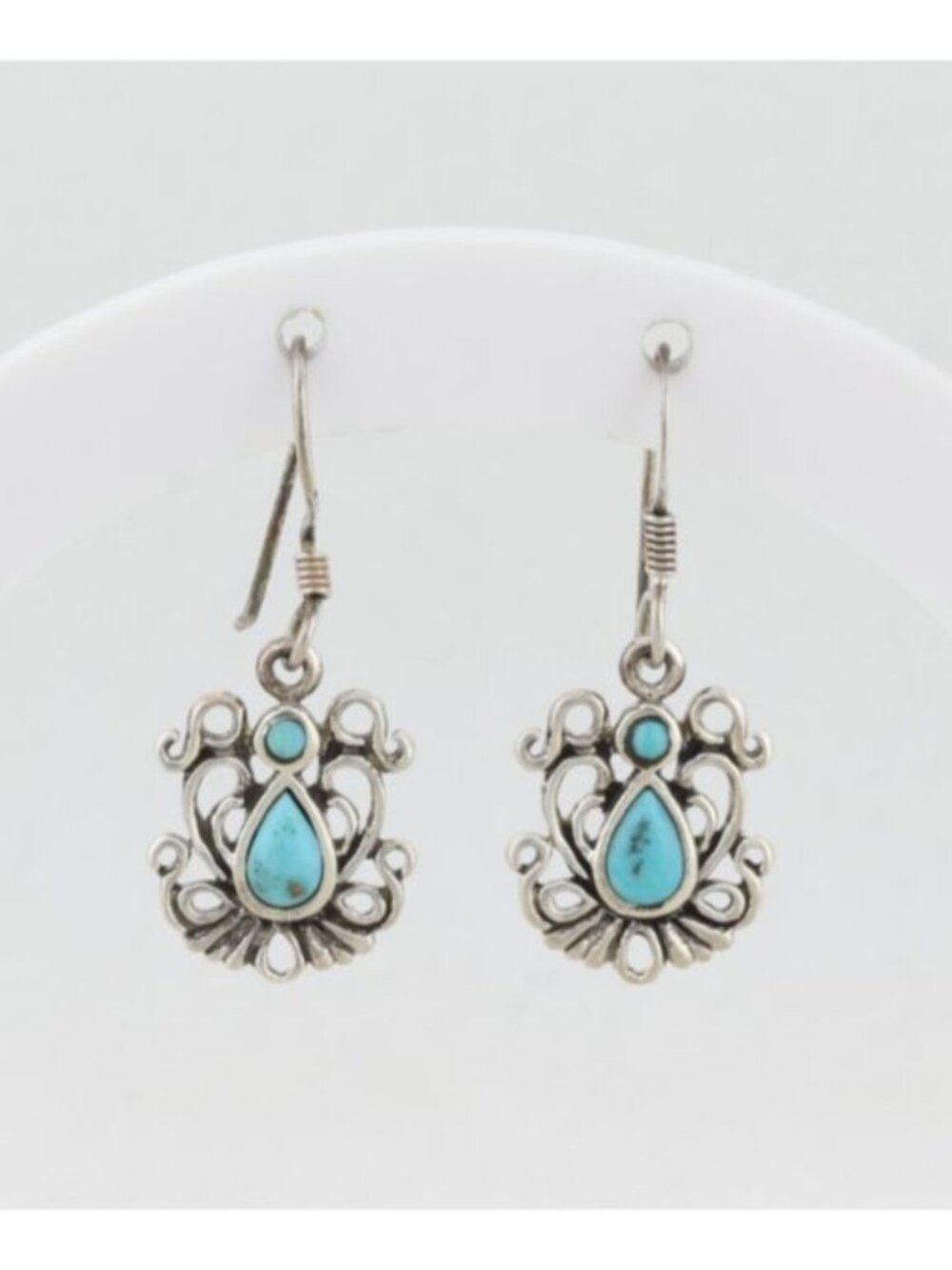 Sterling Silver Turquoise Earrings Dangle Drop 1 1/8" x 1/2" inch